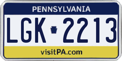 PA license plate LGK2213