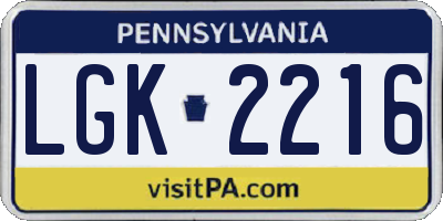 PA license plate LGK2216