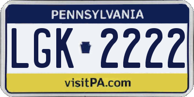 PA license plate LGK2222