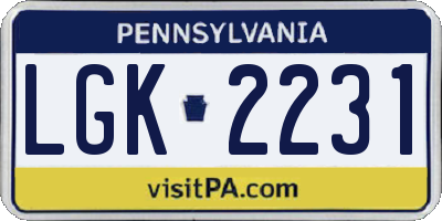 PA license plate LGK2231