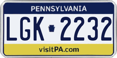 PA license plate LGK2232