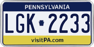 PA license plate LGK2233