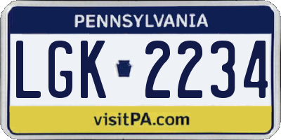 PA license plate LGK2234