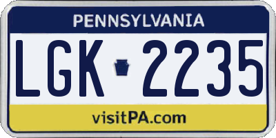 PA license plate LGK2235
