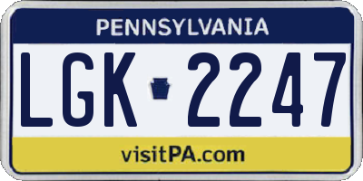 PA license plate LGK2247