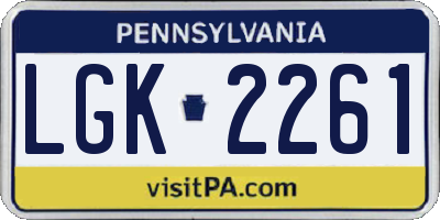 PA license plate LGK2261