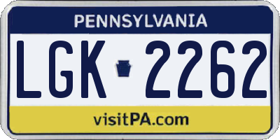 PA license plate LGK2262