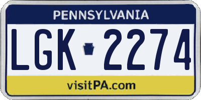 PA license plate LGK2274