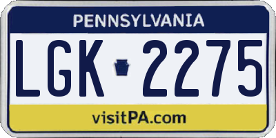 PA license plate LGK2275