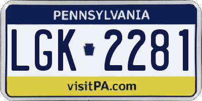 PA license plate LGK2281