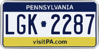 PA license plate LGK2287