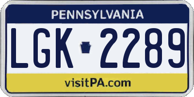 PA license plate LGK2289