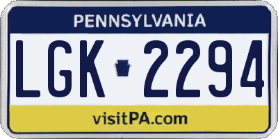PA license plate LGK2294