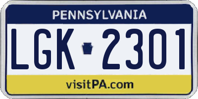 PA license plate LGK2301