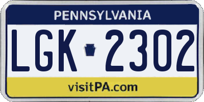 PA license plate LGK2302