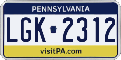 PA license plate LGK2312
