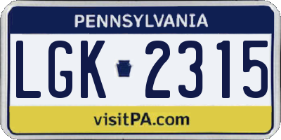 PA license plate LGK2315