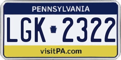 PA license plate LGK2322