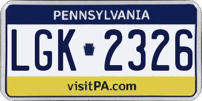 PA license plate LGK2326