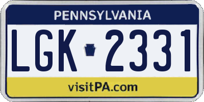 PA license plate LGK2331