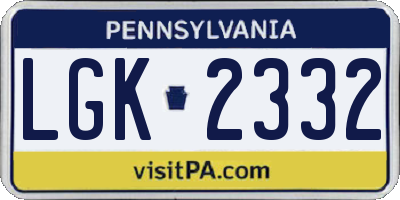PA license plate LGK2332