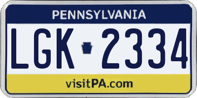 PA license plate LGK2334
