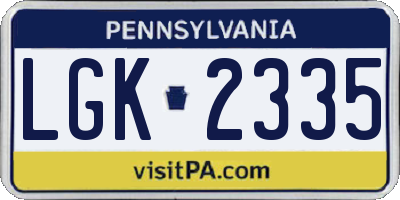 PA license plate LGK2335