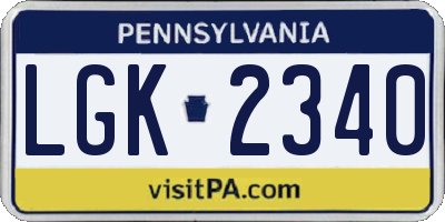 PA license plate LGK2340