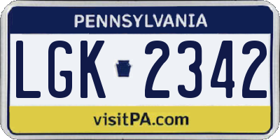 PA license plate LGK2342