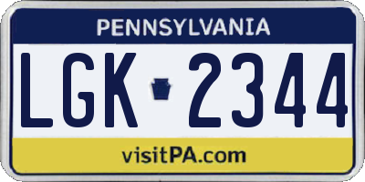 PA license plate LGK2344