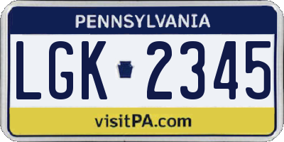 PA license plate LGK2345