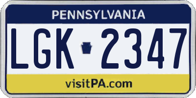 PA license plate LGK2347