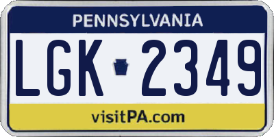PA license plate LGK2349