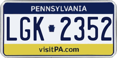 PA license plate LGK2352