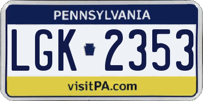 PA license plate LGK2353