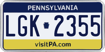 PA license plate LGK2355