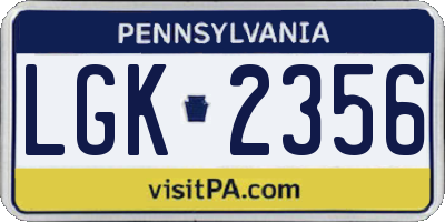 PA license plate LGK2356