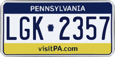 PA license plate LGK2357