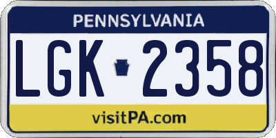 PA license plate LGK2358