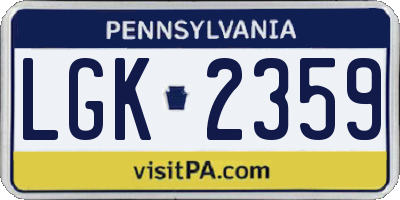 PA license plate LGK2359
