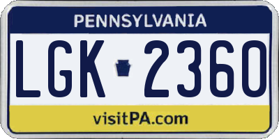 PA license plate LGK2360