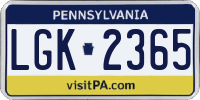 PA license plate LGK2365