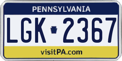 PA license plate LGK2367