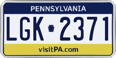 PA license plate LGK2371