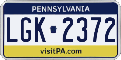 PA license plate LGK2372