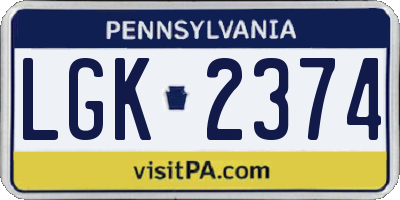 PA license plate LGK2374