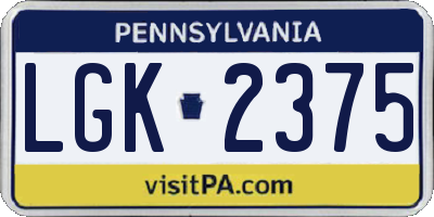 PA license plate LGK2375