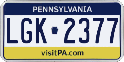 PA license plate LGK2377