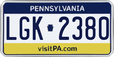 PA license plate LGK2380