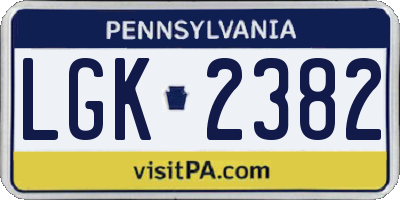 PA license plate LGK2382